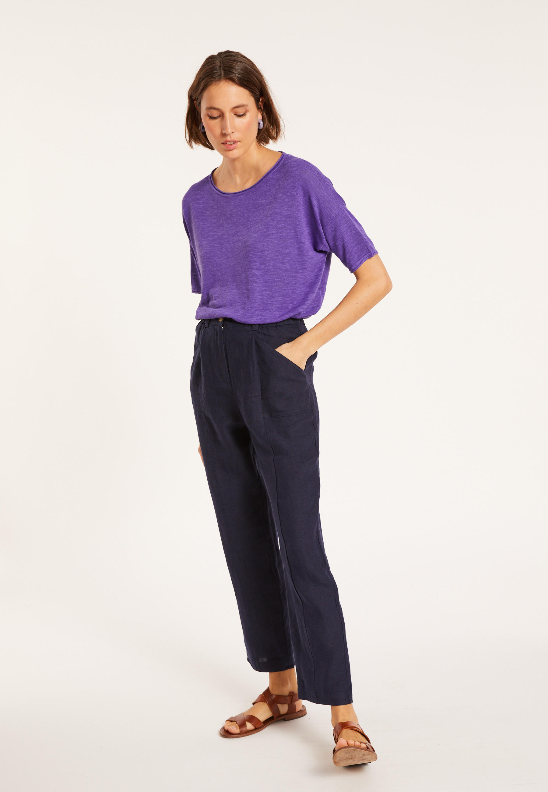 Flamed linen full sleeve elbow t-shirt - Taslim