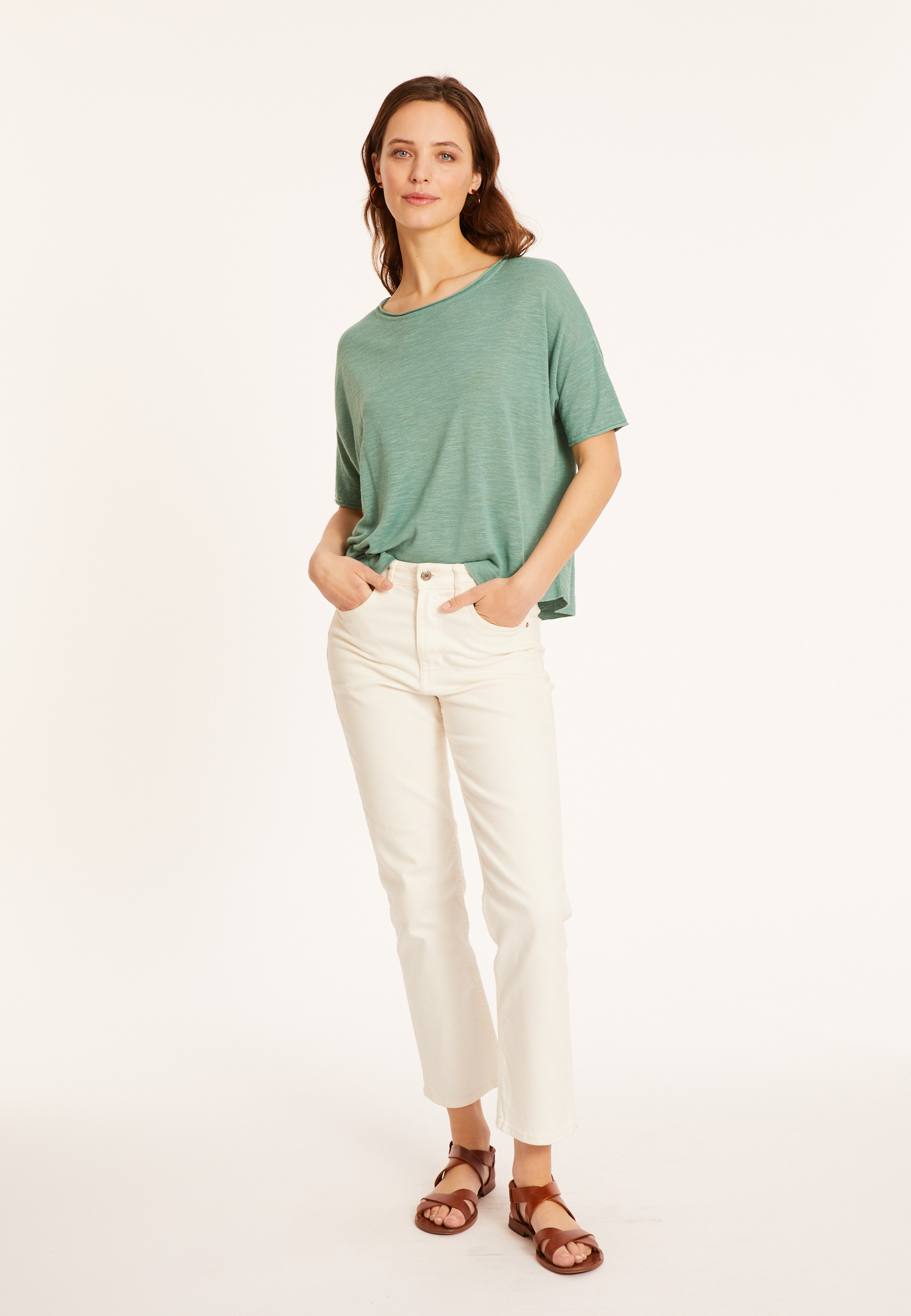 Flamed linen full sleeve elbow t-shirt - Taslim