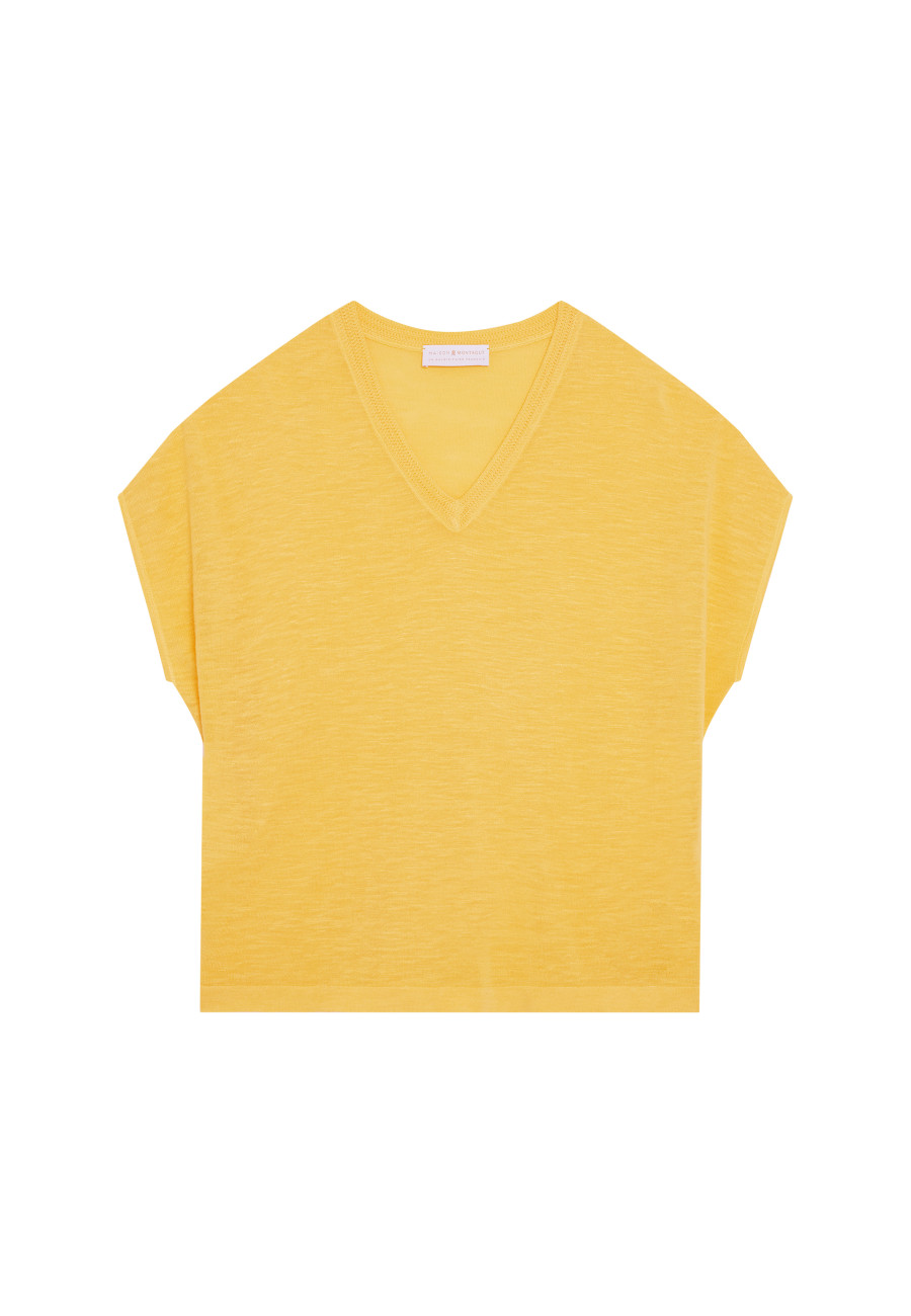 Flamed linen V-neck loose T-shirt - Marra