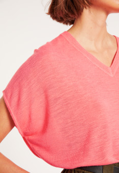 T-shirt ample col V en lin flammé - Marra 8072 - 25 Rose moyen
