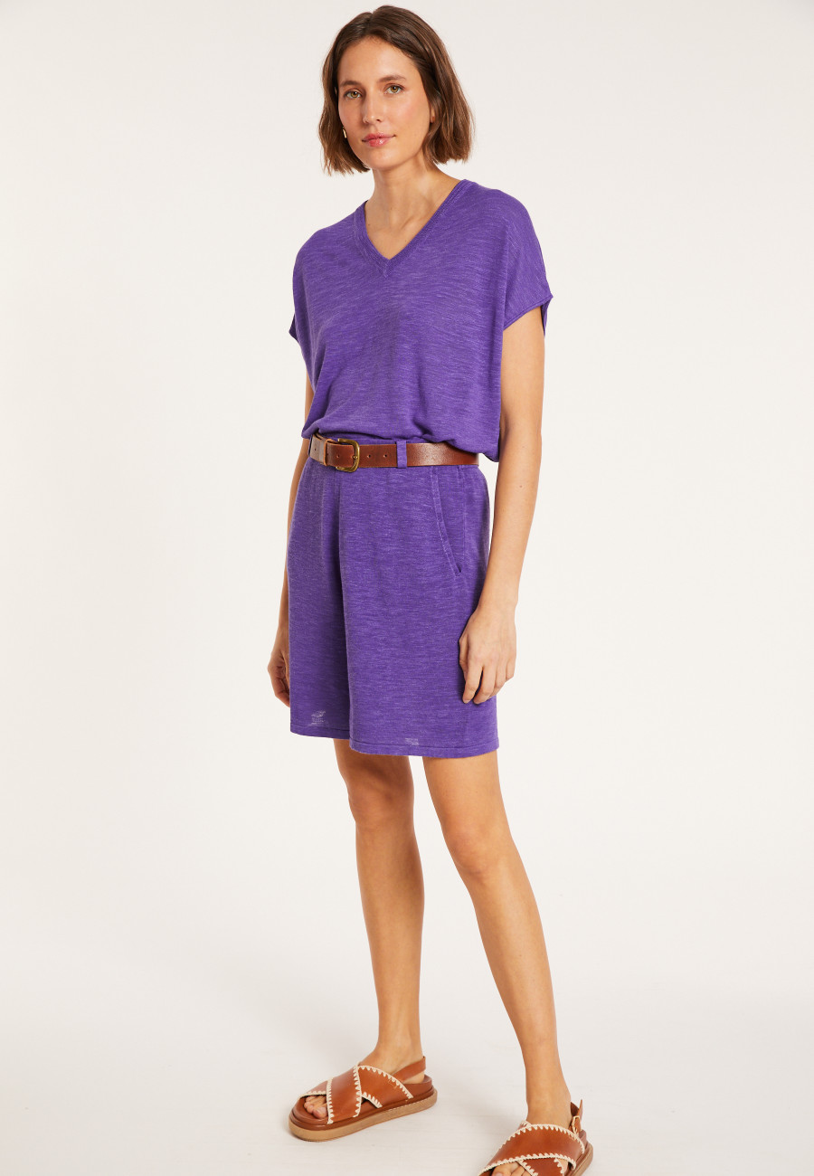 Flamed linen V-neck loose T-shirt - Marra