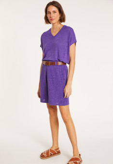 T-shirt ample col V en lin flammé - Marra 8090 - 17 Violet