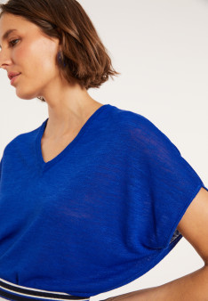 Flamed linen V-neck loose T-shirt - Marra