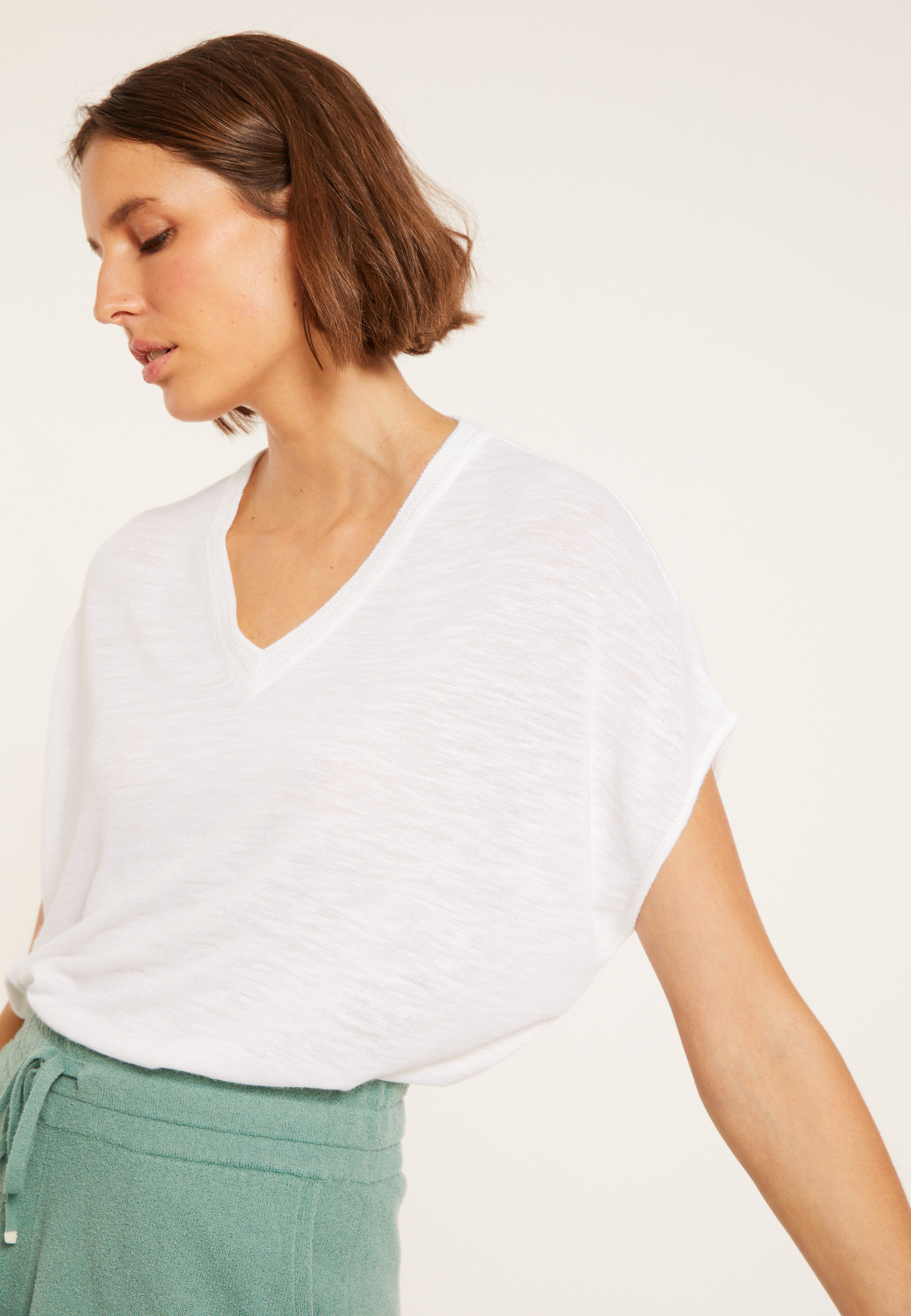 Flamed linen V-neck loose T-shirt - Marra
