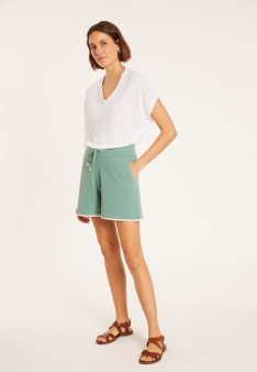 T-shirt ample col V en lin flammé - Marra 8001 - 02 Blanc