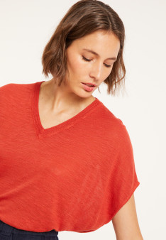 Flamed linen V-neck loose T-shirt - Marra