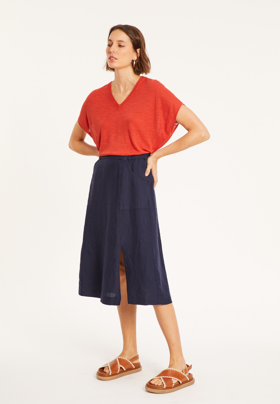 Flamed linen V-neck loose T-shirt - Marra