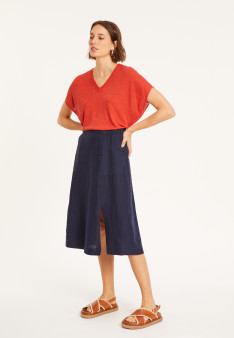 Flamed linen V-neck loose T-shirt - Marra