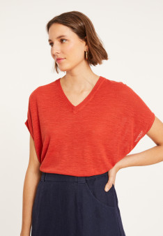 Flamed linen V-neck loose T-shirt - Marra