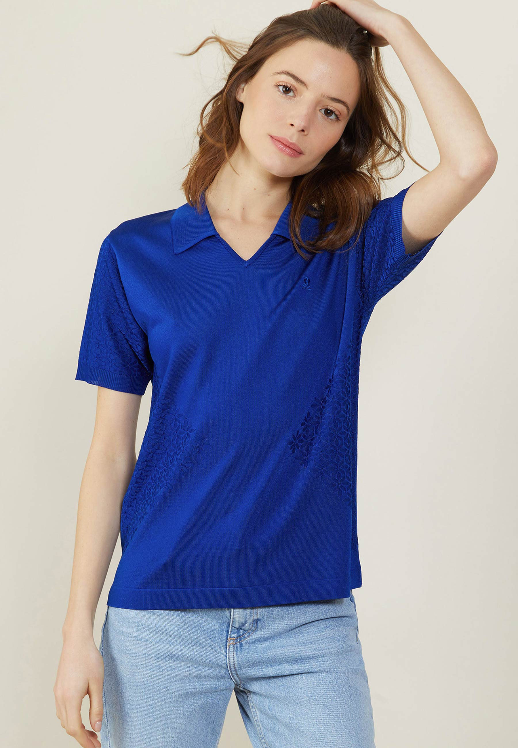 Polo manches courtes à motifs - Angie 0330 blanc - 02 Blanc
