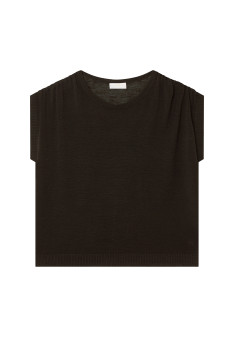 Flamed linen t-shirt with shoulders tightening - Marine