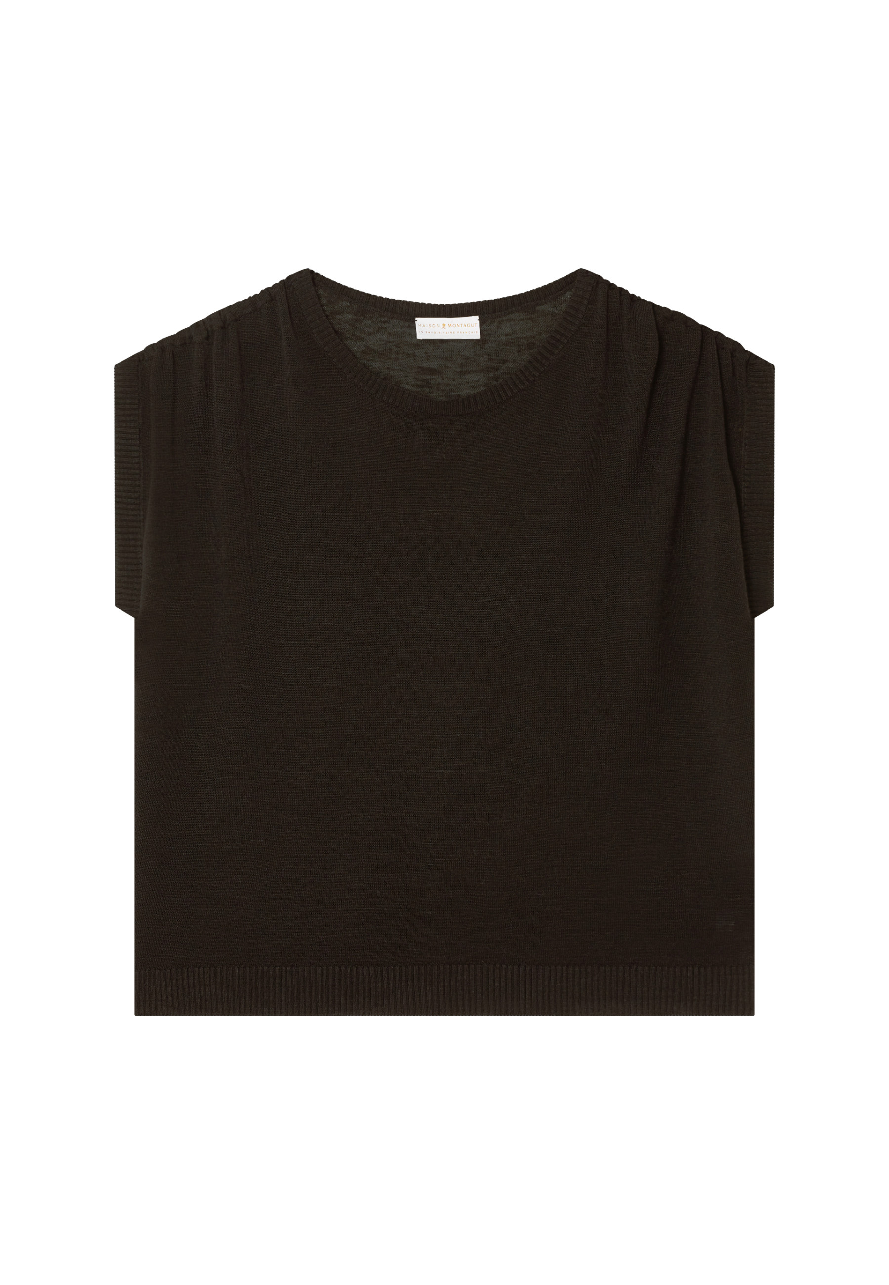 Flamed linen t-shirt with shoulders tightening - Marine