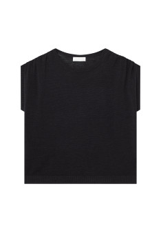 Flamed linen t-shirt with shoulders tightening - Marine