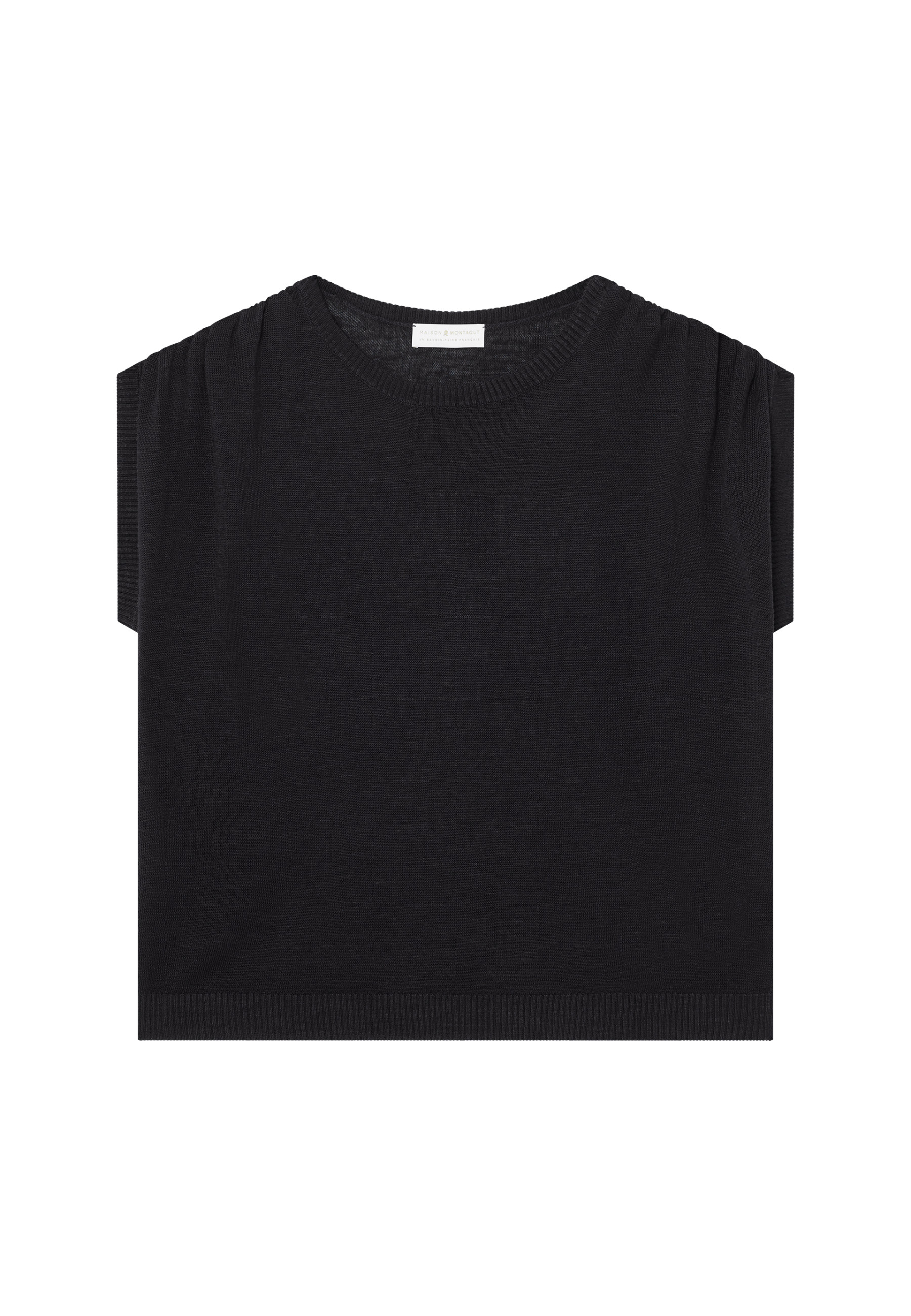 Flamed linen t-shirt with shoulders tightening - Marine
