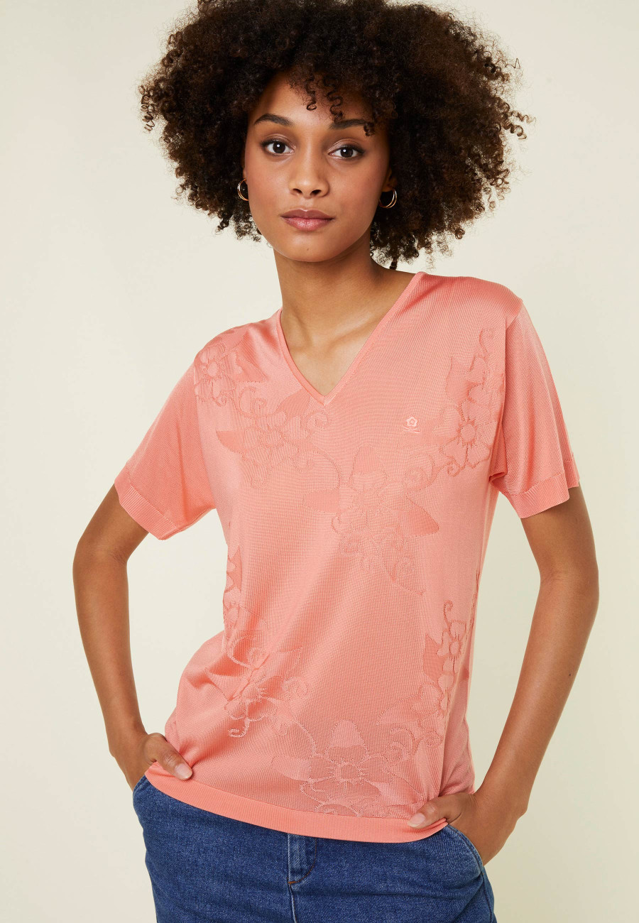 V-neck T-shirt Fil Lumière short sleeves patterned - Elise