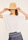 T-shirt en lin flammé resserrage épaules - Marine 8001 - 02 Blanc