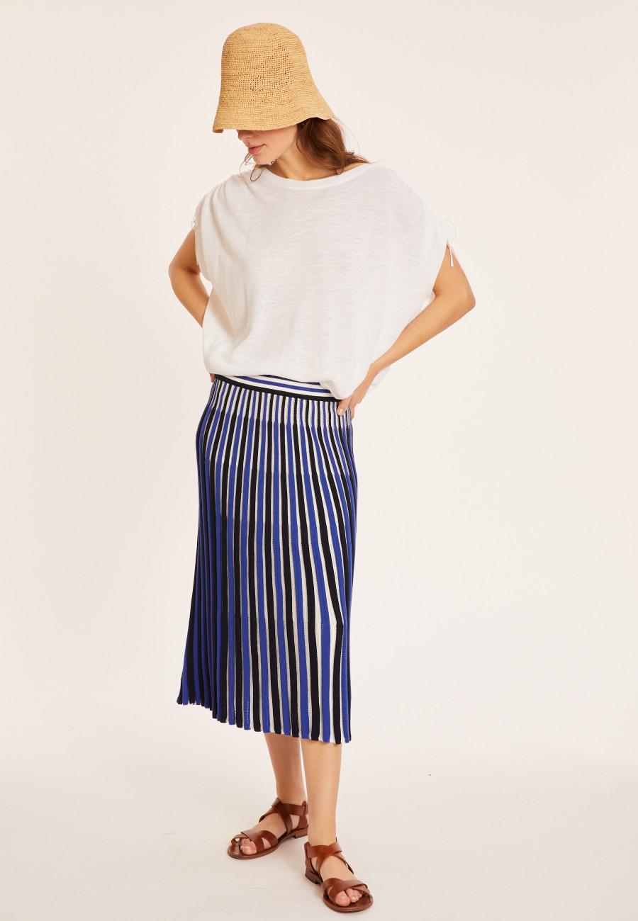 Flamed linen t-shirt with shoulders tightening - Marine