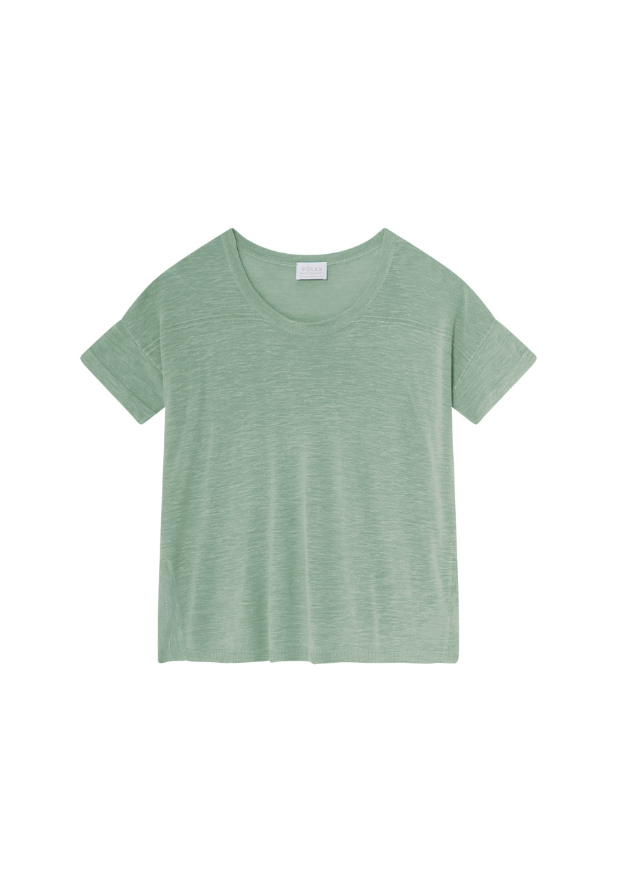 Loose-fitting round-neck flamed linen T-shirt - Pavot