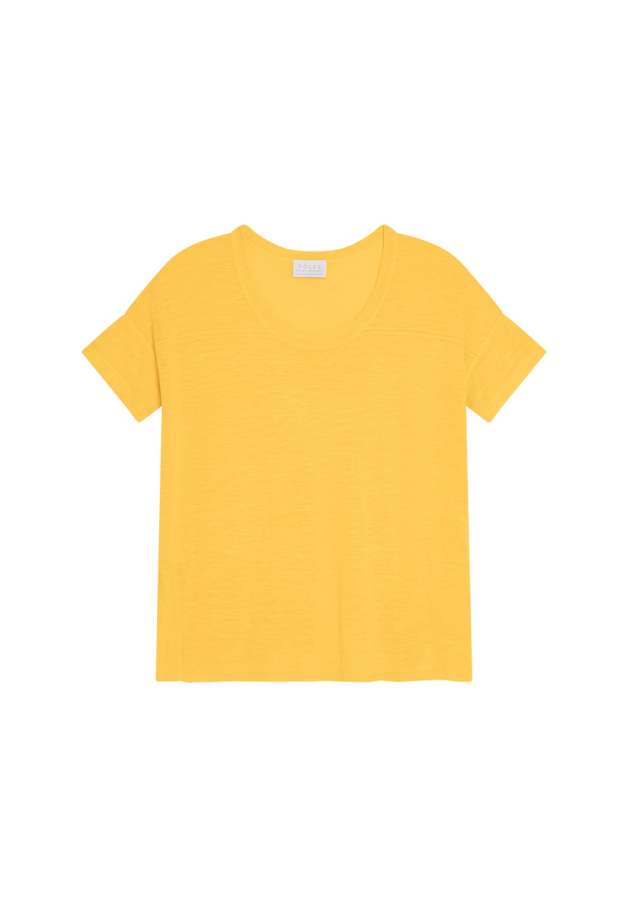 Loose-fitting round-neck flamed linen T-shirt - Pavot