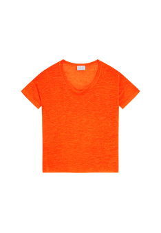 T-shirt ample col rond en lin flammé - Pavot