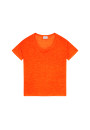 Loose-fitting round-neck flamed linen T-shirt - Pavot