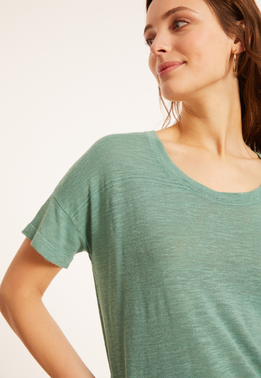 Loose-fitting round-neck flamed linen T-shirt - Pavot