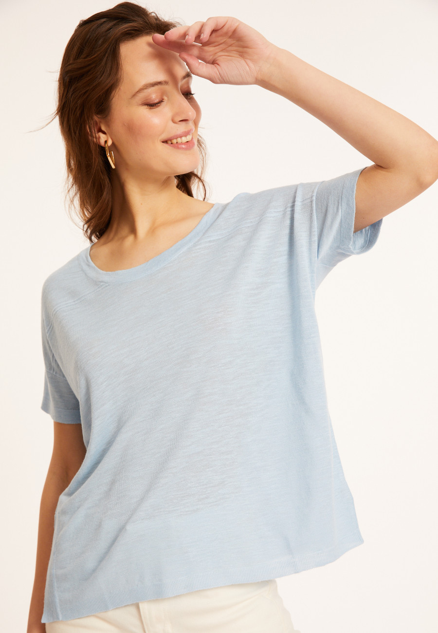 Loose-fitting round-neck flamed linen T-shirt - Pavot