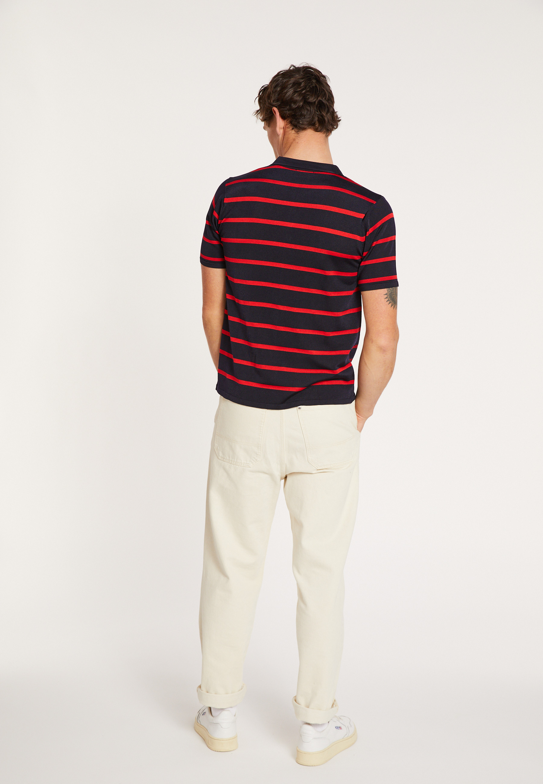 Polo homme en Fil Lumière à rayures Harold 5977 - 05 Bleu marine