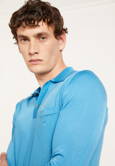 Polo manches longues homme en Fil Lumière Boris 5375 - 06 Bleu moyen
