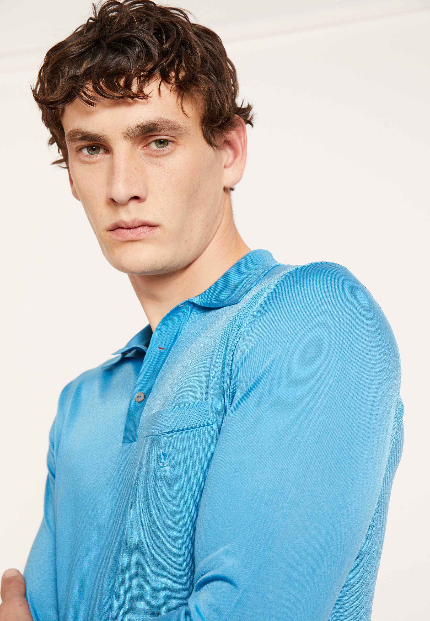 Polo manches longues homme en Fil Lumière Boris 5375 - 06 Bleu moyen