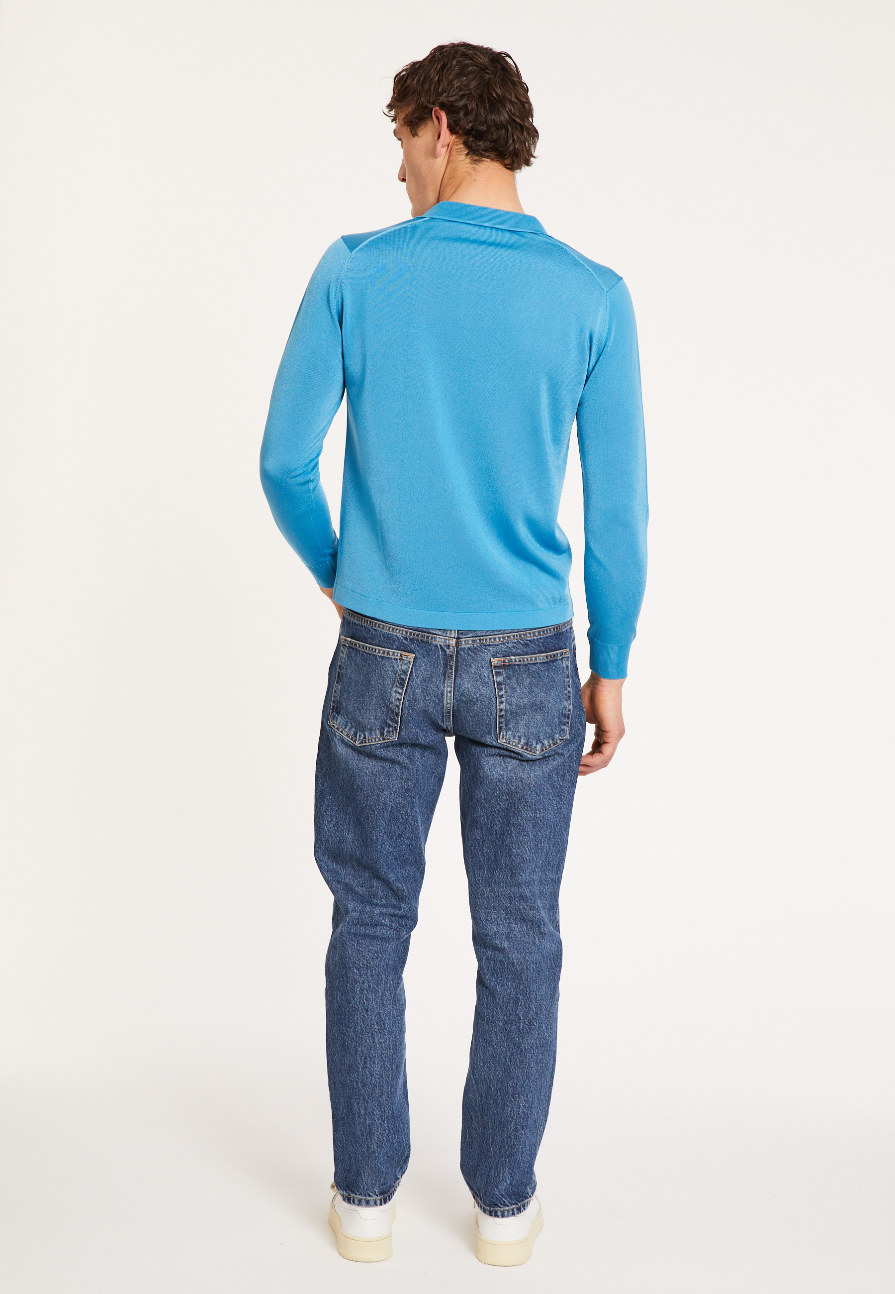 Polo manches longues homme en Fil Lumière Boris 5375 - 06 Bleu moyen
