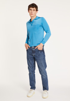 Polo manches longues homme en Fil Lumière Boris 5375 - 06 Bleu moyen