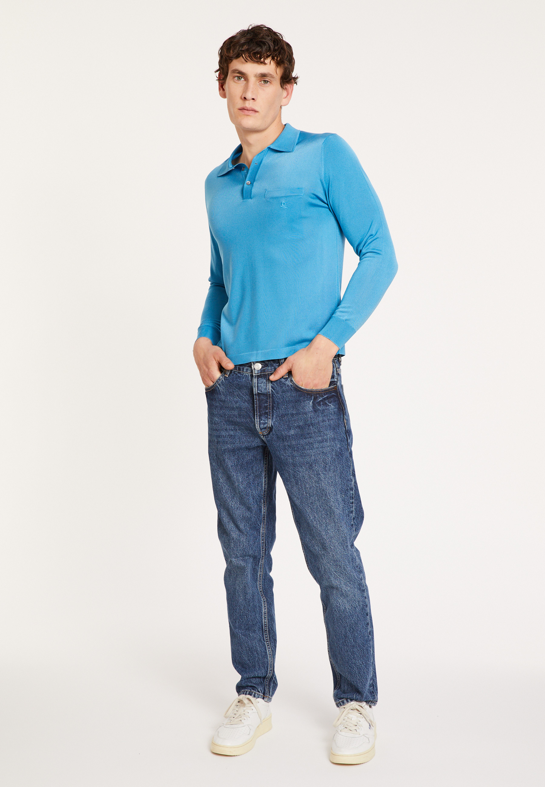Polo manches longues homme en Fil Lumière Boris 5375 - 06 Bleu moyen