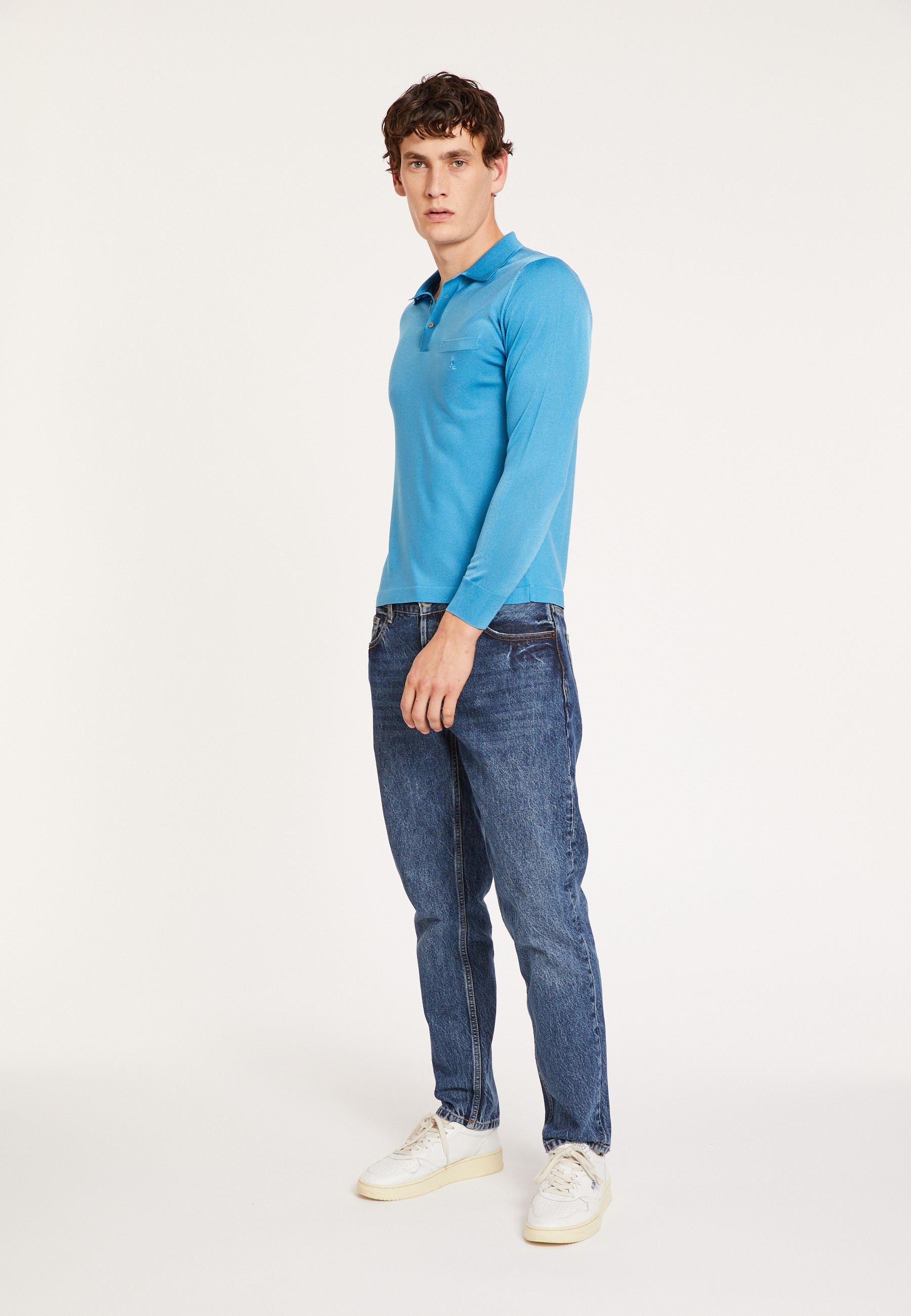 Polo manches longues homme en Fil Lumière Boris 5375 - 06 Bleu moyen