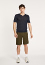 T-shirt col V en lin flammé - Reuben 8040 marine - 05 Bleu marine