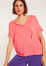 Flamed linen hooded t-shirt - Pivoine