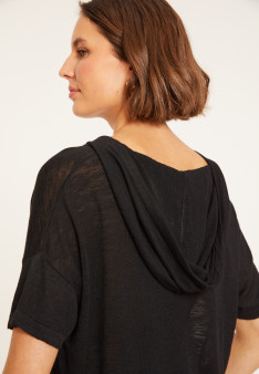 Flamed linen hooded t-shirt - Pivoine