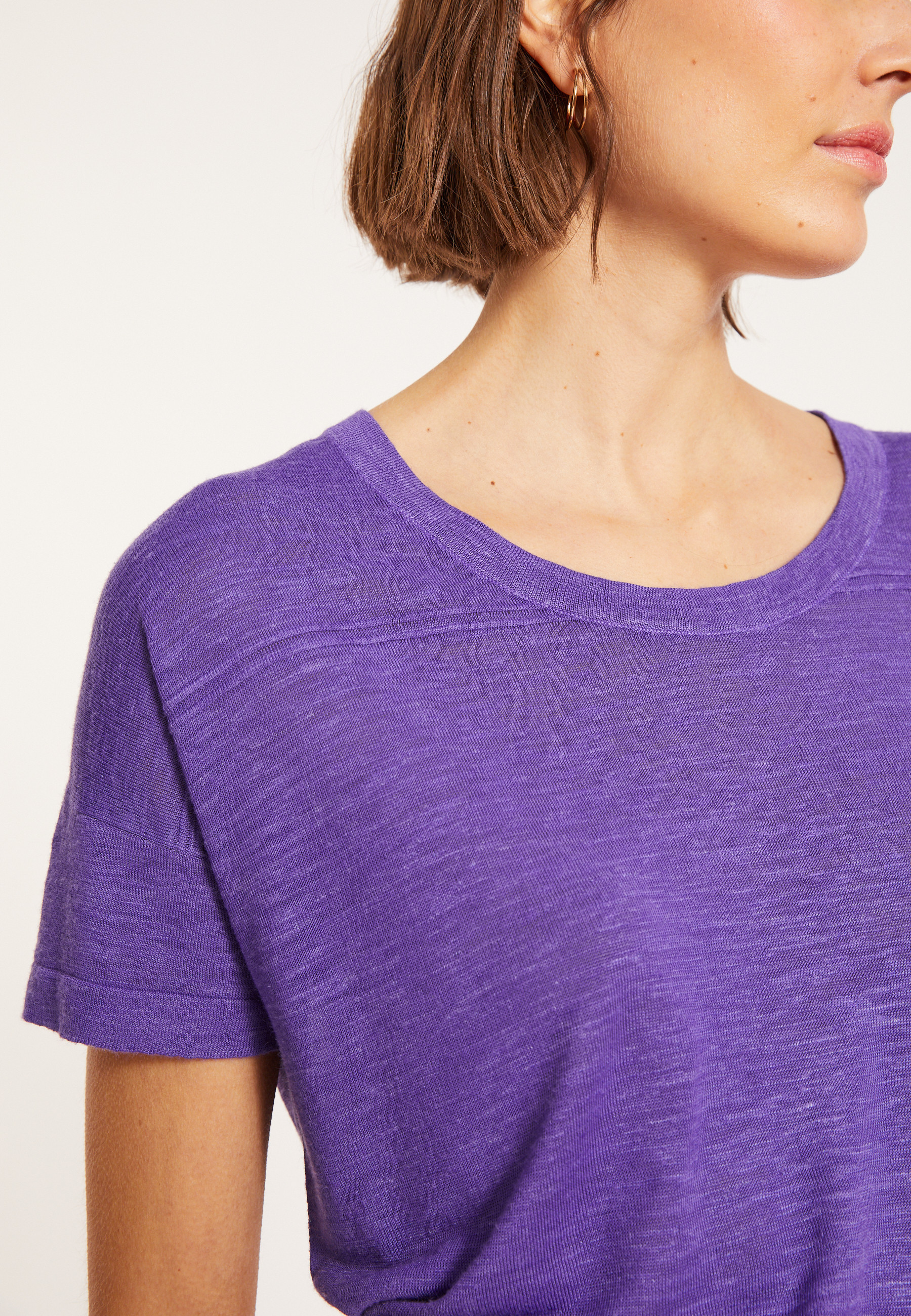 Loose-fitting round-neck flamed linen T-shirt - Pavot