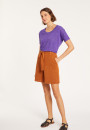 Loose-fitting round-neck flamed linen T-shirt - Pavot