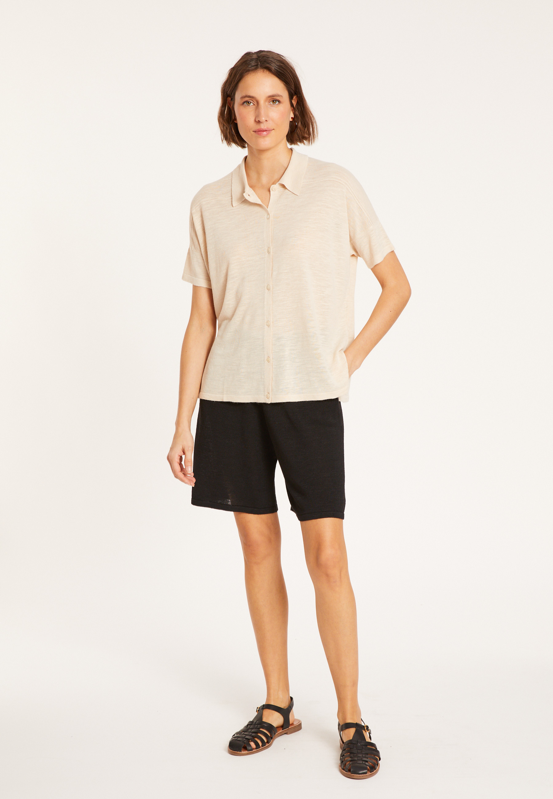 Chemisier en lin flammé - Pablito 8020 ficelle - 12 Beige clair