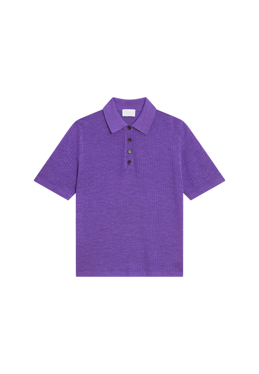 Flamed linen ribbed polo shirt - Petunia