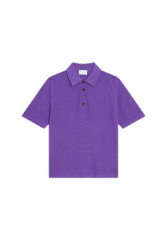 Flamed linen ribbed polo shirt - Petunia