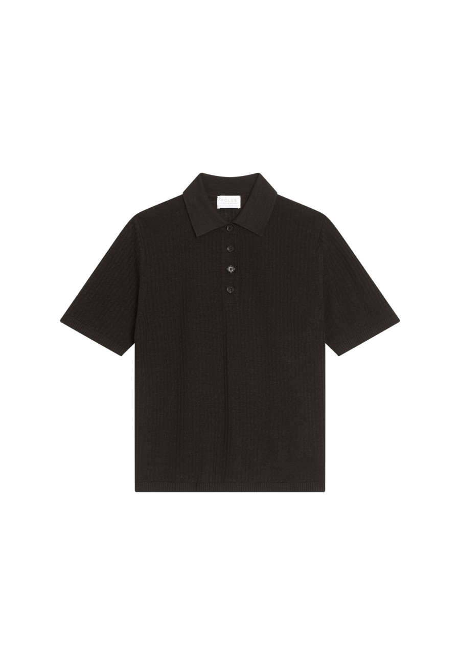 Flamed linen ribbed polo shirt - Petunia