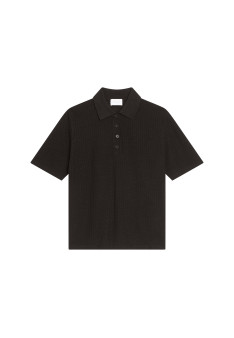 Flamed linen ribbed polo shirt - Petunia