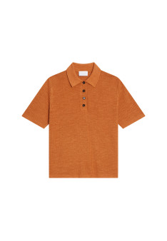 Flamed linen ribbed polo shirt - Petunia