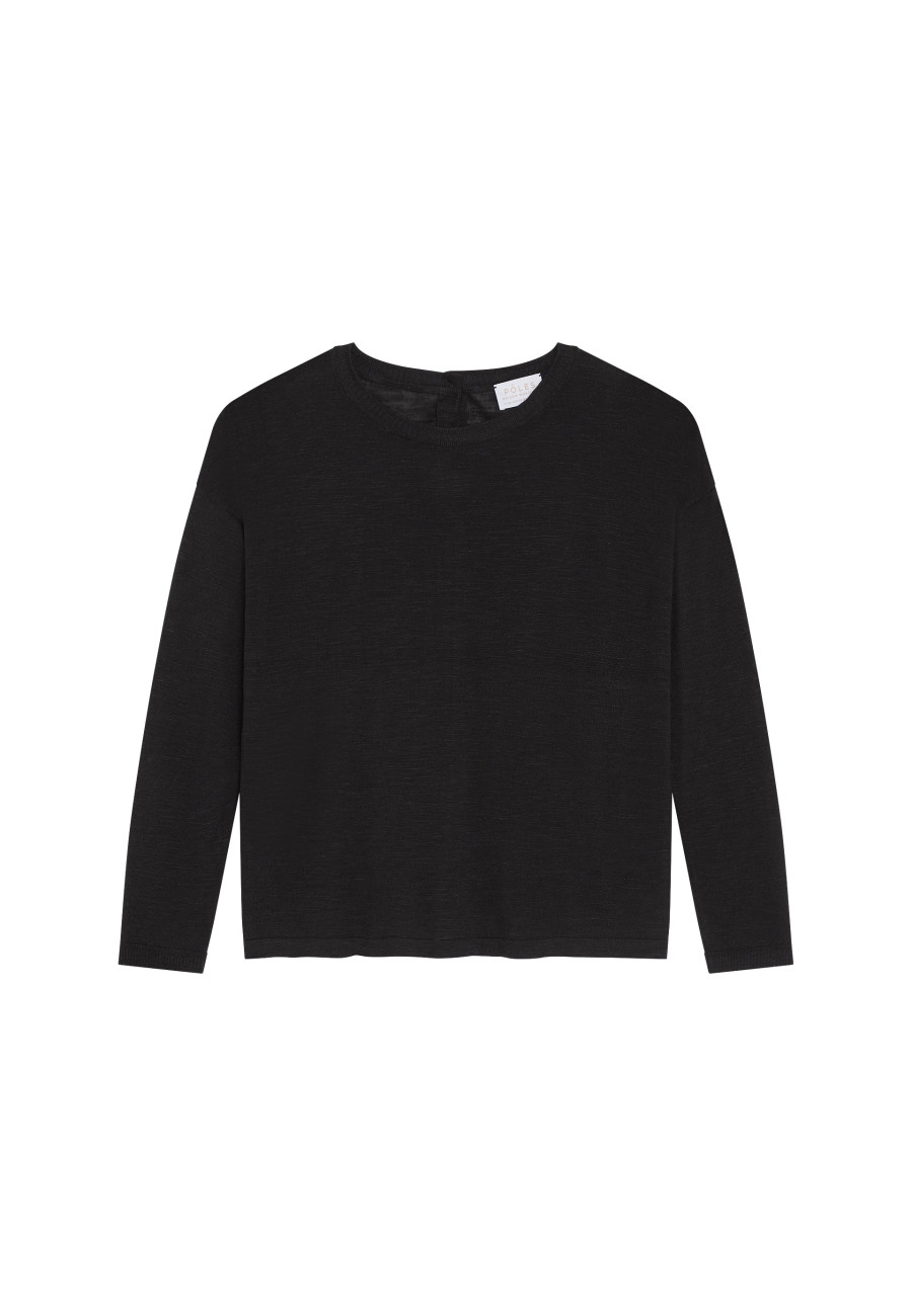 Flamed linen t-shirt with long sleeves and back buttons - Polly