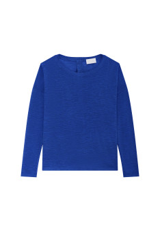 Flamed linen t-shirt with long sleeves and back buttons - Polly