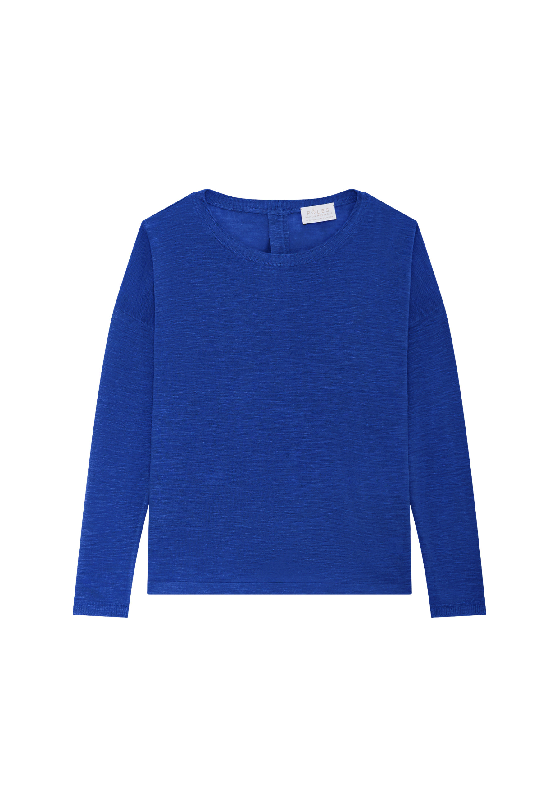 Flamed linen t-shirt with long sleeves and back buttons - Polly