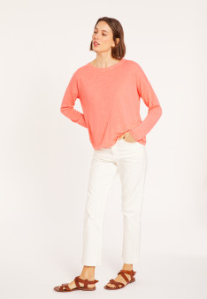 T-shirt en lin flammé boutonné dos - Polly 8072 - 25 Rose moyen
