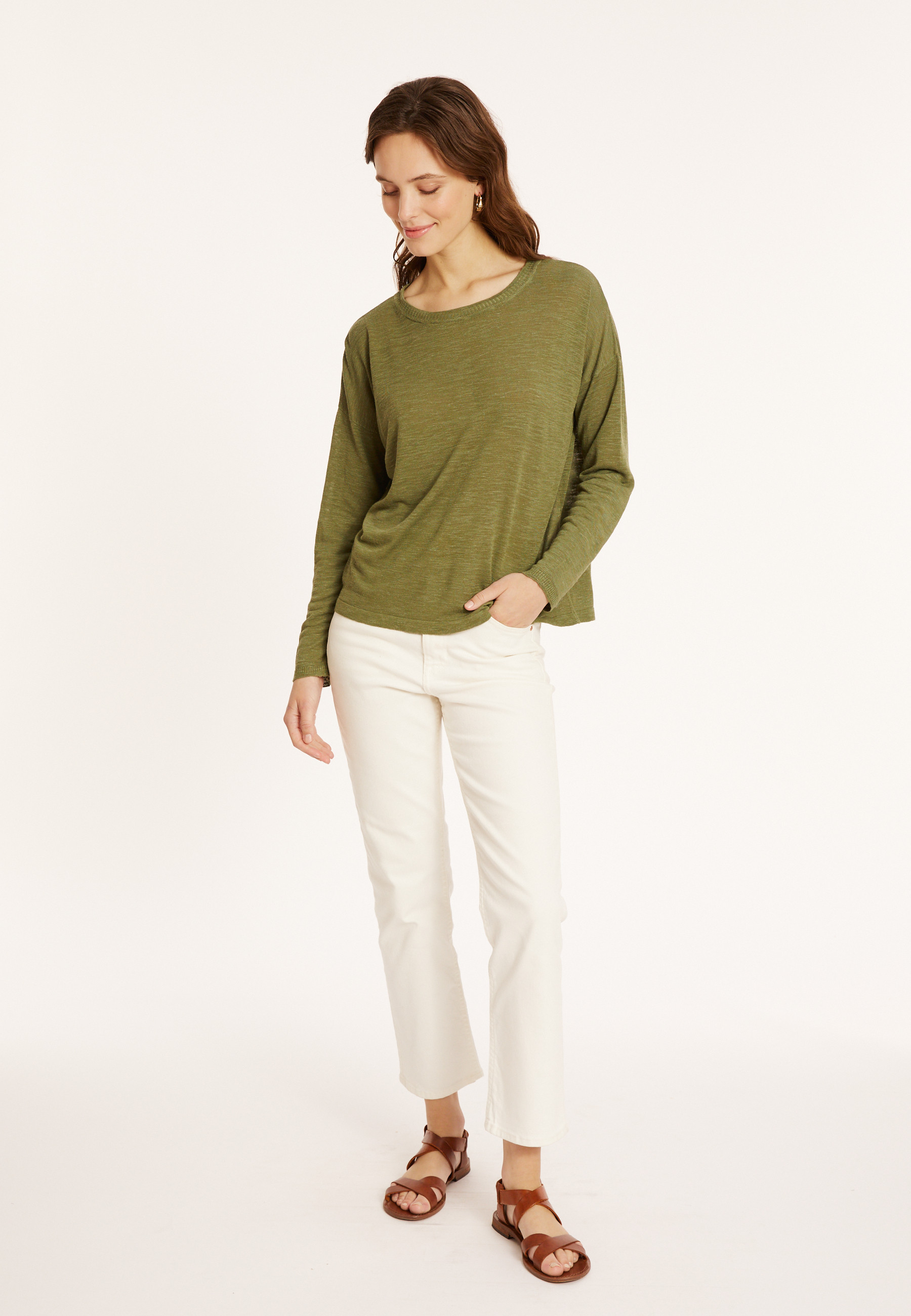 T-shirt en lin flammé boutonné dos - Polly 8051 - 83 Cactus